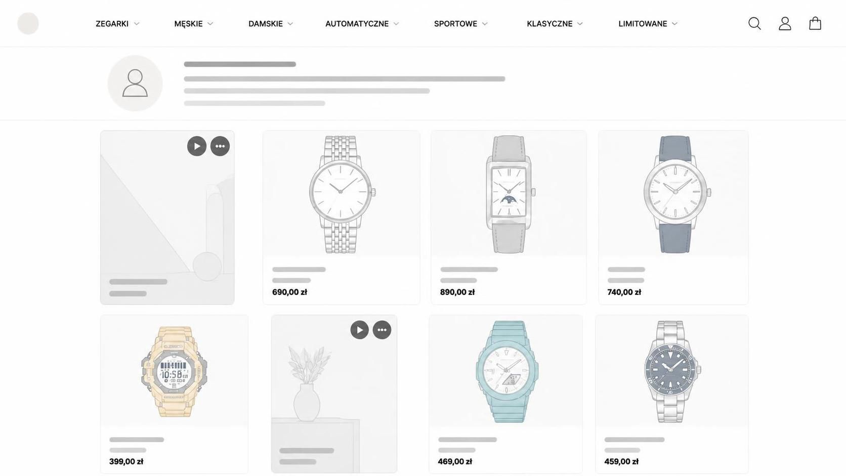 Social Storefront dla influencer&oacute;w od Quarticon - przykład strony z zegarkami