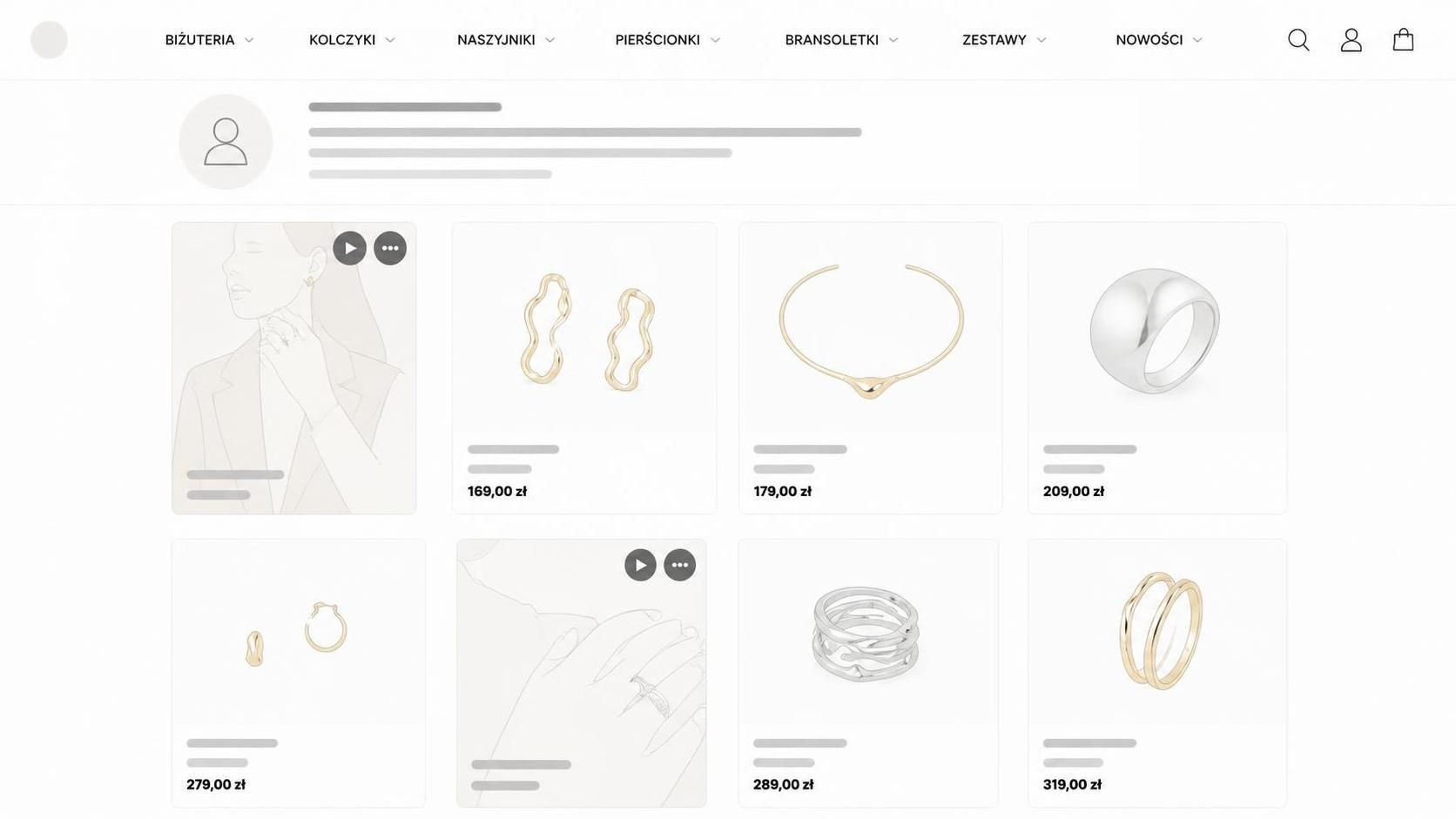 Social Storefront dla influencer&oacute;w od Quarticon - przykład strony z biżuterią
